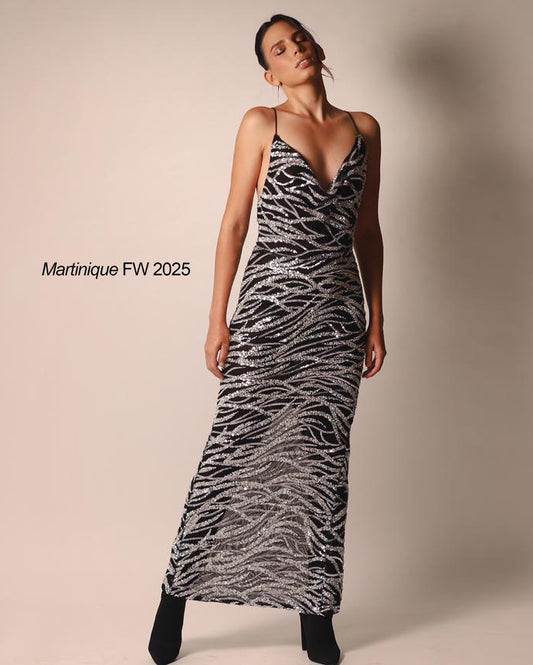 VESTIDO ESCOTE CAIDO CON LENTEJUELAS